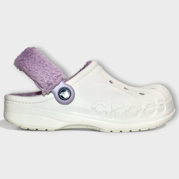 Crocs Unisex Baya lined fuzz strap clog white/lavender US Women's 8/Men's 6 - Picture 1 of 11